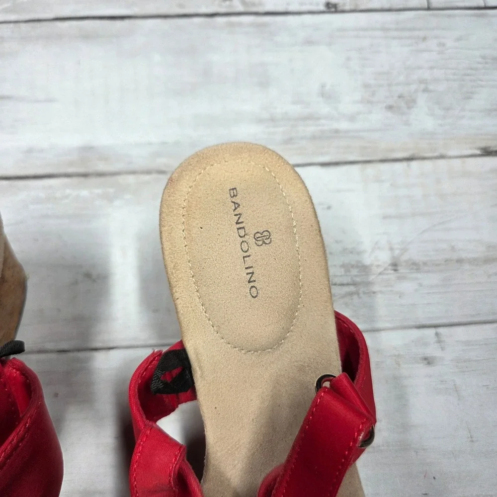 Bandolino Gannet2 Red Cork Wedge Asymmetrical Slingback Sandals Womens 9M Red